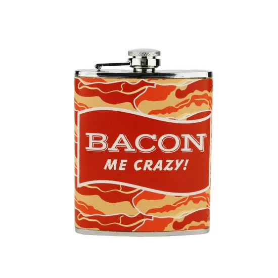 Wild Eye Bacon Me Crazy! Stainless Steel Novelty Drinking Hip Flask - 7 oz Red {1}