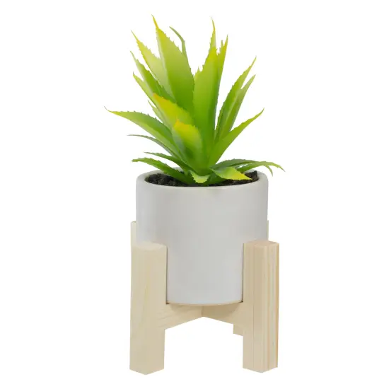 Northlight 8.25" Potted Artificial Agave Plant with Wooden Stand Green {4}