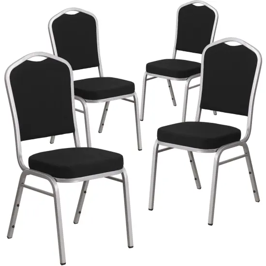 Emma and Oliver 4 Pack Crown Back Stacking Banquet Chair BlackFabric/Silver {1}
