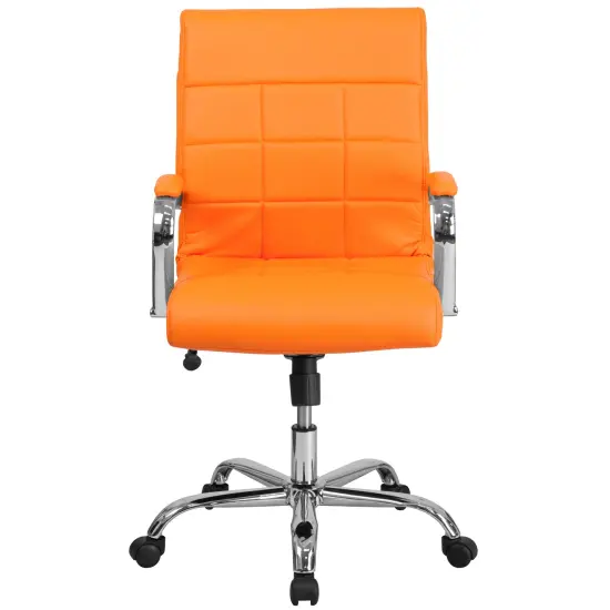Emma and Oliver Mid-Back Vinyl Executive Swivel Office Chair with Chrome Base and Arms Orange {3}