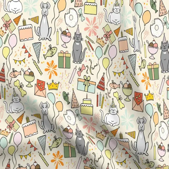 Various Fabrics by the Yard or Fat Quarter Dog Cat Multicolor Presents Whimsical Celebration Playful Balloons Pastels Candles Birthday Cake Bright Summer Colors Gift Large Scale Custom Printed Fabric by Spoonflower {5}