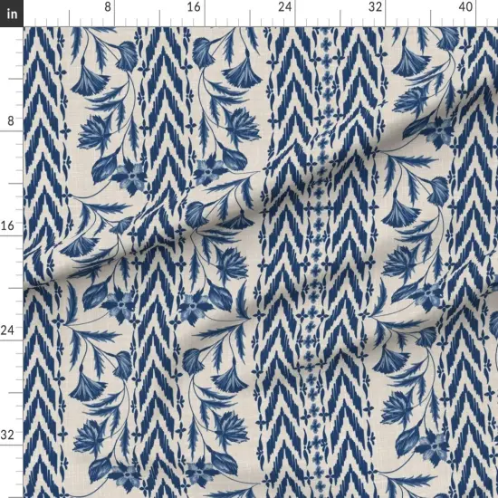 Various Fabrics by the Yard or Fat Quarter Folk Floral Stripe Large Scale Blue Tan Chintz Flowers Custom Printed Fabric by Spoonflower {1}