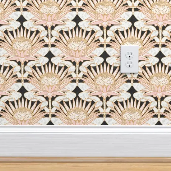 Pre-Pasted Wallpaper 2FT Wide Art Deco King Protea Blush Pink Floral Botanical Flower Custom Pre-pasted Wallpaper by Spoonflower {4}