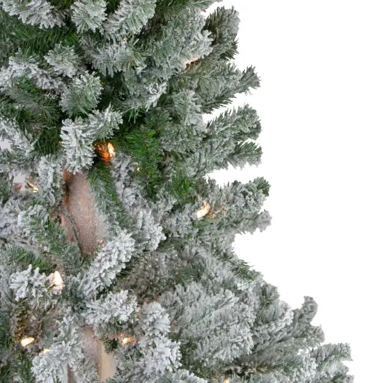 Northlight Pre-Lit Slim Flocked Alpine Artificial Christmas Tree - 7' - Clear Lights Green {6}