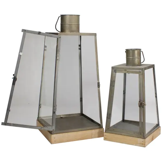 Melrose Set of 2 Rustic Silver Candle Lanterns With an Attached Handle - 24" {5}