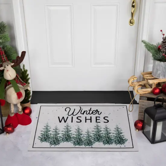 Northlight Pine Trees "Winter Wishes" Christmas Doormat 29" x 17" White {3}
