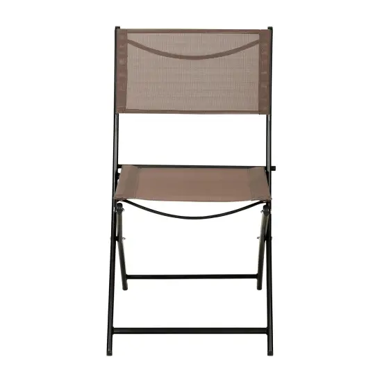 Merrick Lane Bardwell Set of 2 Versatile Flex Comfort Indoor/Outdoor Fold Chairs with Metal Frames Brown {3}