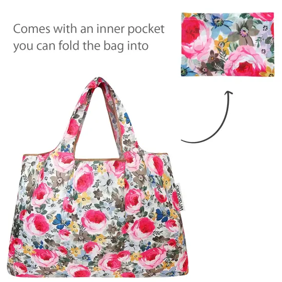 Wrapables Large & Small Foldable Tote Nylon Reusable Grocery Bags, Set of 2 Easter Floral {5}