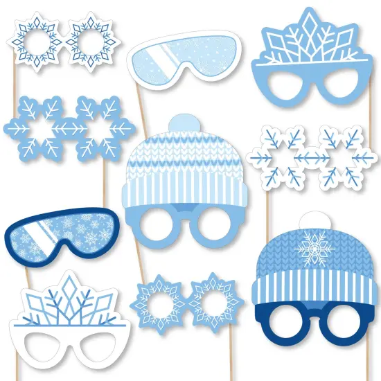 Big Dot of Happiness Blue Snowflakes Glasses and Headpieces - Paper Card Stock Winter Holiday Party Photo Booth Props Kit - 10 Count {1}