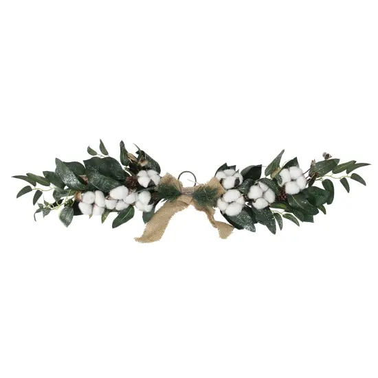 Northlight 25" White Cotton and Pine Cone Christmas Foliage Swag - Unlit Green {1}