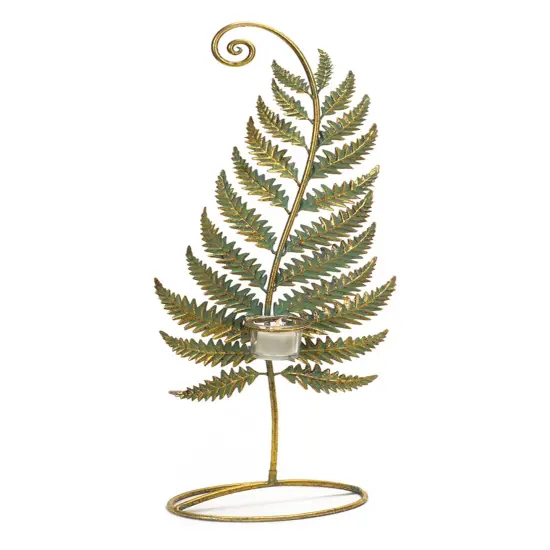 Melrose 24.5" Golden Patina Standing Fern with Votive Cup Table Top Decoration {1}