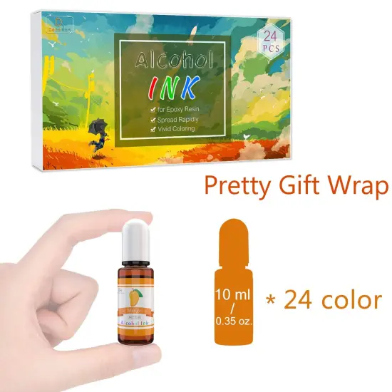 Alcohol Ink Set - 24 Vibrant Colors Alcohol-based Ink for Resin Petri Dish Making, Epoxy Resin Painting - Concentrated Alcohol Paint Color Dye for Resin Art, Tumbler Making, Painting - 24 x 10ml/.35oz {2}