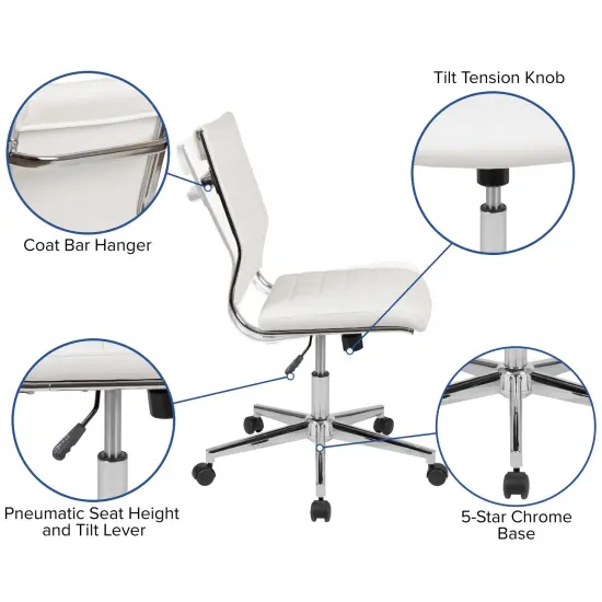 Merrick Lane Corrina Ergonomic Swivel Office Chair Ribbed Back and Seat Mid-Back Armless Computer Desk Chair with Metal Base Black {7}