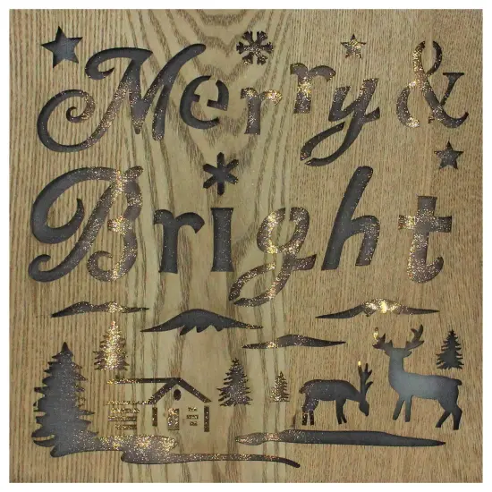 Diva At Home 12" Lighted Wooden "Merry Bright" Christmas Wall Decoration Brown {1}