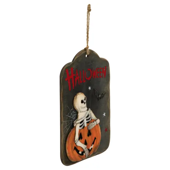 Northlight 9.75" Skeleton and Jack-O-Lantern Halloween Wall Sign Black {6}