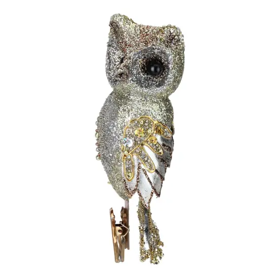 Melrose 10" In the Birches Gold Glittered and Sequined Owl Clip-On Christmas Ornament {1}