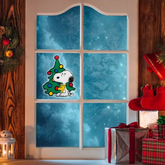 Northlight Peanuts Woodstock and Snoopy with Christmas Tree Window Cling Decoration Green {3}