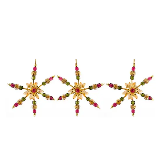 Kurt Adler 3ct Gold and Pink Beaded Snowflake Christmas Ornaments 6" {1}
