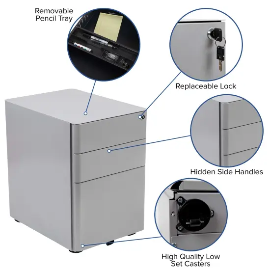 Emma and Oliver Modern 3-Drawer Mobile Locking Filing Cabinet Storage Organizer Gray {2}