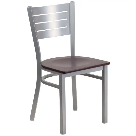 Emma and Oliver Silver Slat Back Metal Restaurant Dining Chair MahoganySeat/Silver {1}