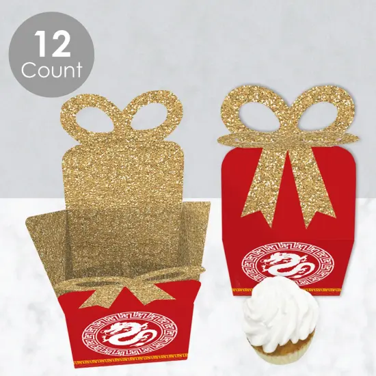 Big Dot of Happiness Chinese New Year - Square Favor Gift Boxes - 2024 Year of the Dragon Bow Boxes - Set of 12 Red {4}