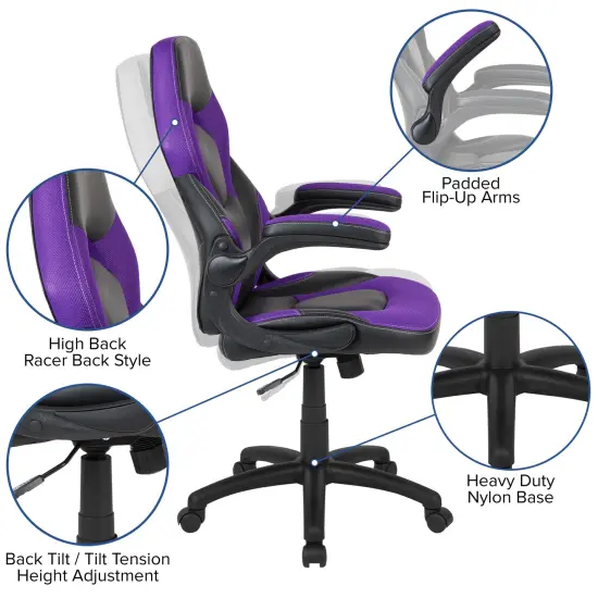 Emma and Oliver Z100 Gaming Chair Racing Office Ergonomic Computer PC Adjustable Swivel Chair Purple {2}