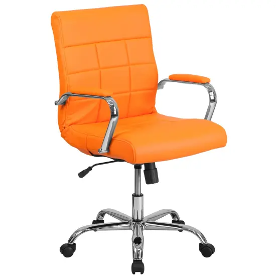 Emma and Oliver Mid-Back Vinyl Executive Swivel Office Chair with Chrome Base and Arms Orange {1}