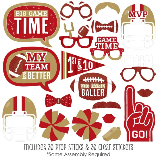 Big Dot of Happiness The Big Game - Red and Gold - Football Party Photo Booth Props Kit - 20 Count {3}