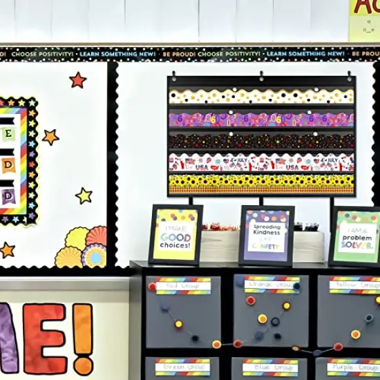 Bulletin Border Storage Pocket Chart for Classroom, Bulletin Board Border Storage, Classroom Organizer with Storage Pockets (Black) {4}