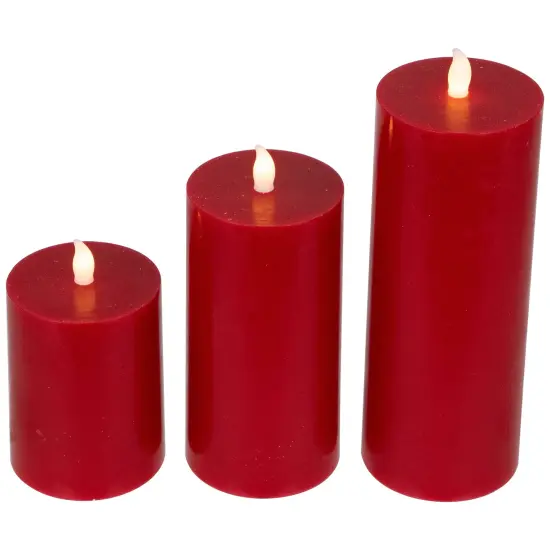 Northlight LED Flameless Flickering Wax Pillar Candles - 8" - Red - Set of 3 {6}