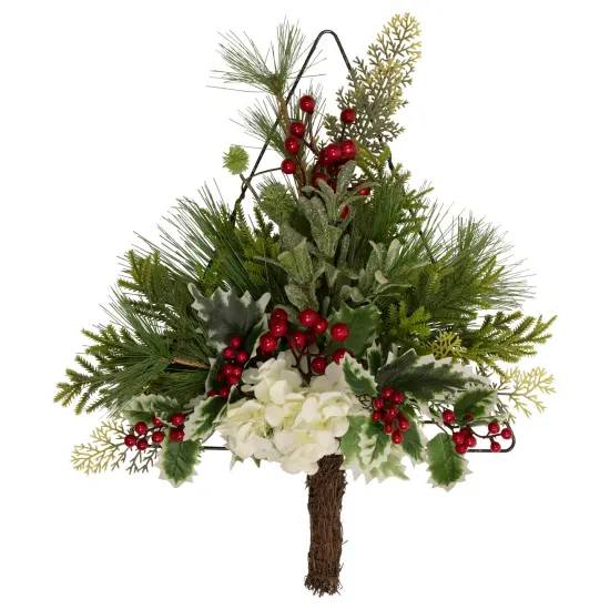 Northlight 24" Pine Christmas Tree Wall Hanging Decoration with Berries and Holly Green {1}