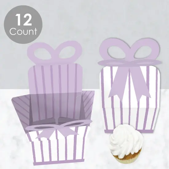 Big Dot of Happiness Purple Stripes - Square Favor Gift Boxes - Simple Party Bow Boxes - Set of 12 {4}