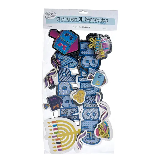 Rite Lite 14.5" Silver and Blue 'Happy Hanukkah' 3-D Glittered Hanging Decor {3}
