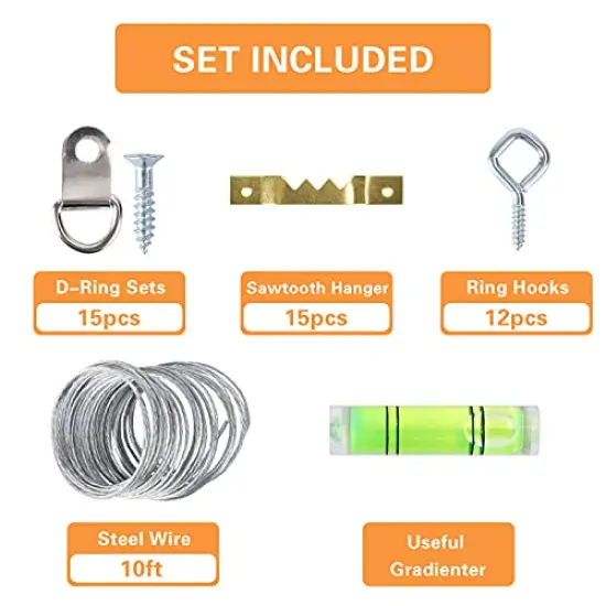 276pcs Picture Hanging Kit, Picture Hanger Assortment, Heavy Duty Frame Hooks with Nails, Hanging Wire, Screw Eyes, D Ring and Sawtooth Hardware for Frames Mounting {5}