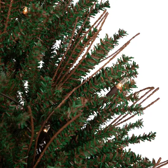 Northlight 4' Medium Warsaw Twig Artificial Christmas Tree in Burlap Base - Clear Lights Brown {5}