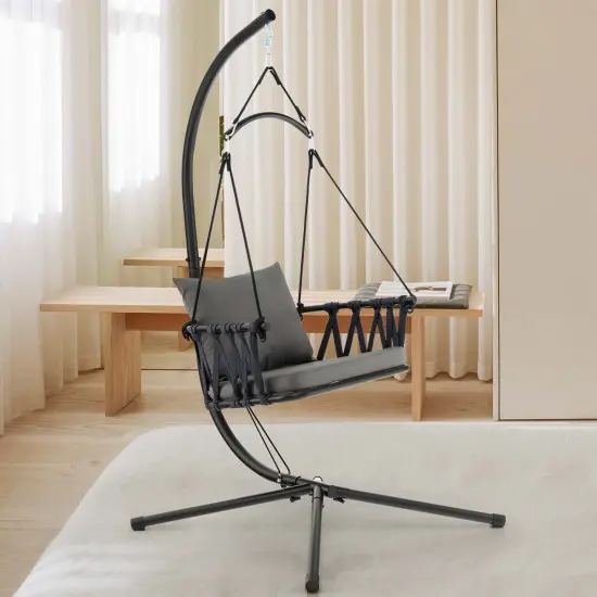 Costway Hanging Swing Hammock Chair with Stand Metal Frame Woven Backrest SeatCushions {2}