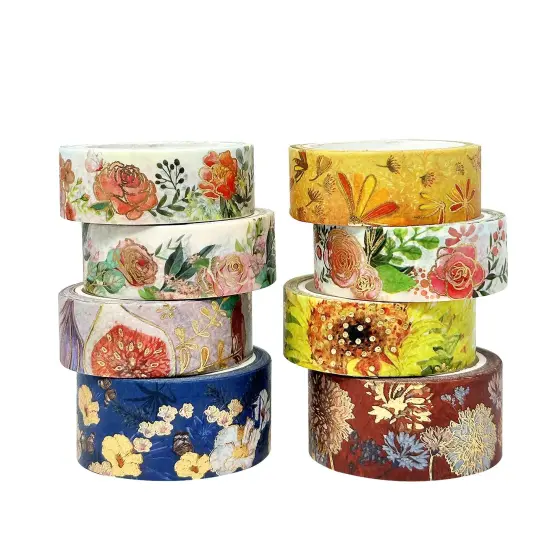 Wrapables Nature Metallic Foil Washi Tape Set for Scrapbooking, Stationery, Diary, Card Making Floral Bloom {1}