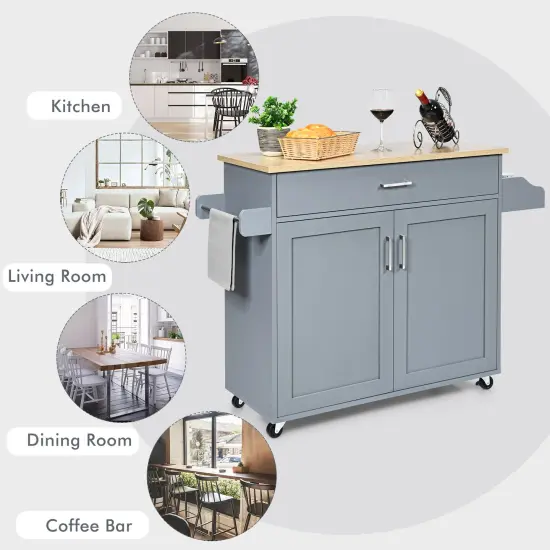 Rolling Kitchen Island Cart with Towel and Spice Rack Grey {3}