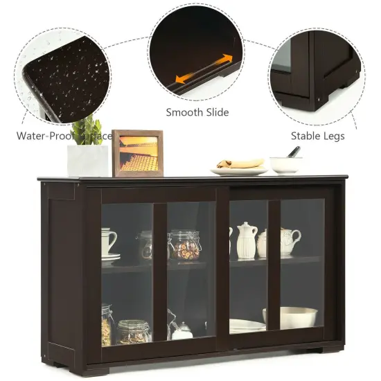 Sideboard Buffet Cupboard Storage Cabinet with Sliding Door Brown {5}