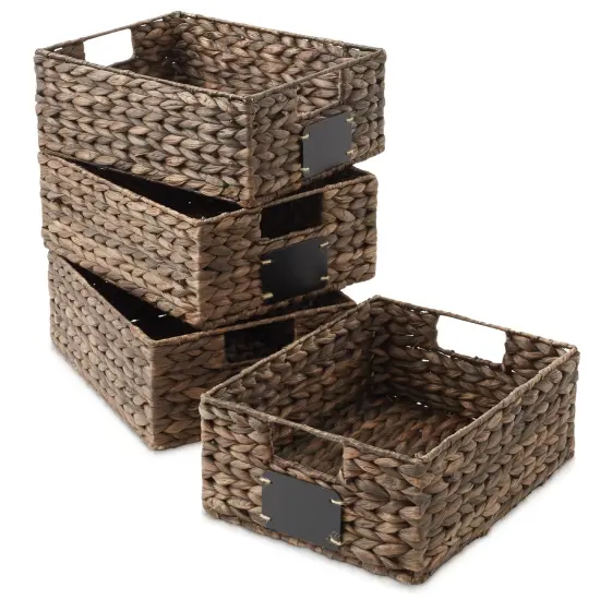 Casafield Water Hyacinth Pantry Baskets with Chalkboard Labels and Chalk Marker, Woven Storage Bin Organizers for Kitchen Shelves {3}