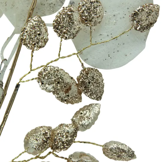 Northlight Glittered Winter Leaves Artificial Christmas Spray - 32" - White and Gold {7}