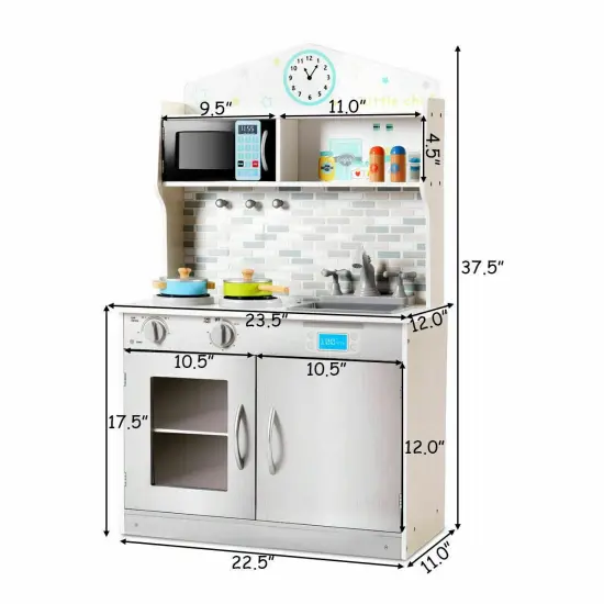 Kids Wooden Pretend Kitchen Cooking Playset Ideal Gift for Birthdays or Any Special Occasion Beige {3}