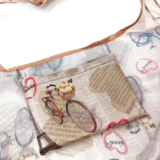 Wrapables Large & Small Foldable Tote Nylon Reusable Grocery Bags, Set of 2 Paris {4}