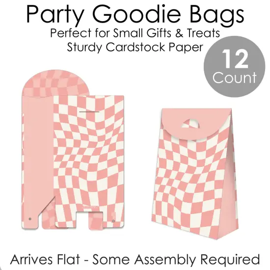 Big Dot of Happiness Pink Checkered Party - Gift Favor Bags - Party Goodie Boxes - Set of 12 {7}
