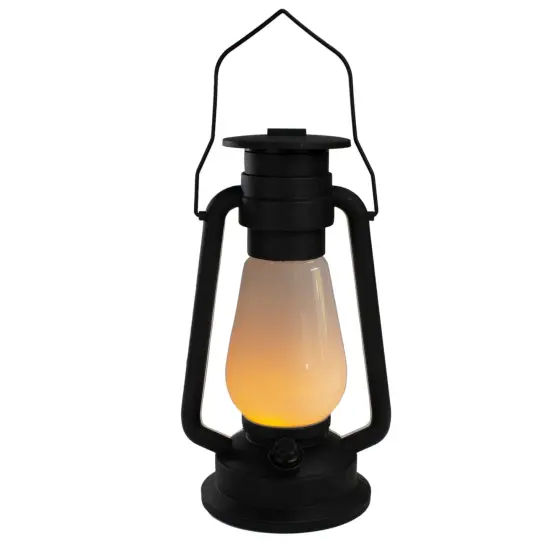 Northlight 12" Black Battery Operated Faux Flame LED Hurricane Lantern White {1}