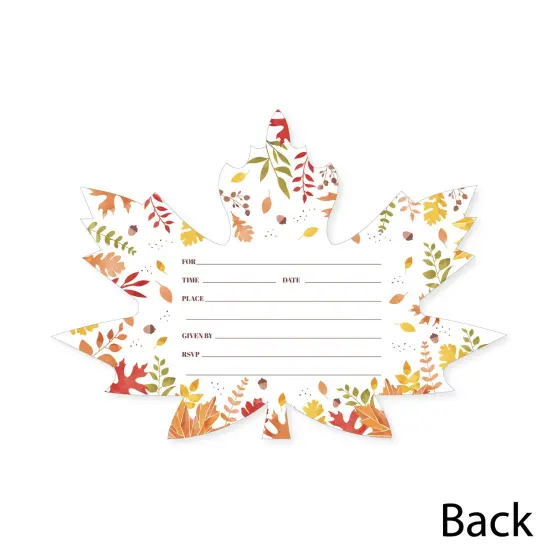 Big Dot of Happiness Fall Foliage - Shaped Fill-In Invitations - Autumn Leaves Party Invitation Cards with Envelopes - Set of 12 {6}