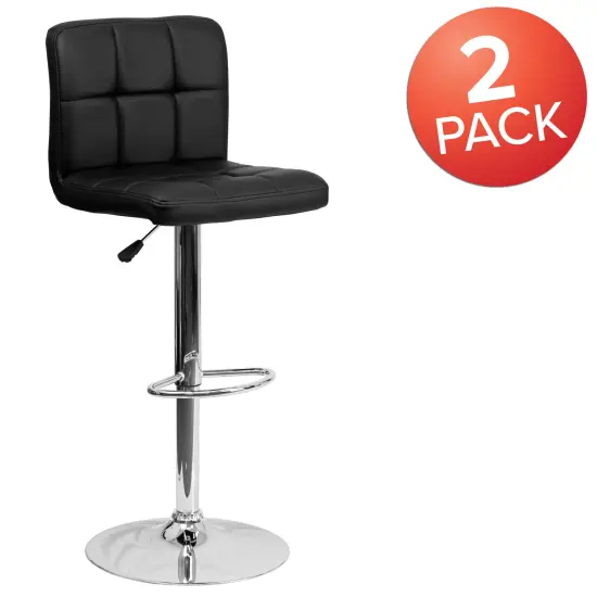 Emma and Oliver 2 Pack Contemporary Quilted Vinyl Adjustable Height Barstool with Chrome Base Black {5}