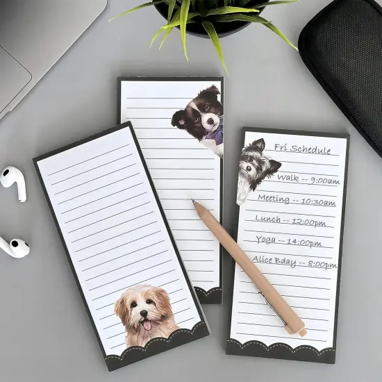 Wrapables Magnetic Notepads for Refrigerator, To-Do lists, Grocery Shopping, Memo, Reminders (Set of 3) Dogs {4}