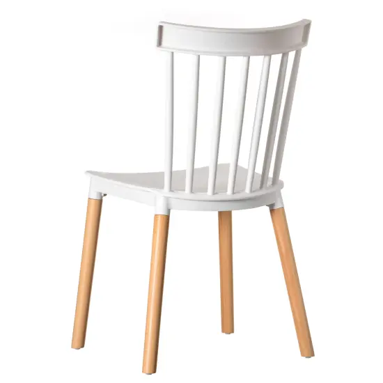 Modern Plastic Dining Chair Windsor Design with Beech Wood Legs Set of 2 White {6}