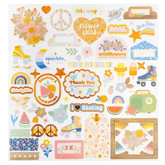 Jen Hadfield Flower Child Foam Sticker Sheet 12"X12" 63/Pkg-W/Silver Holographic Foil {3}